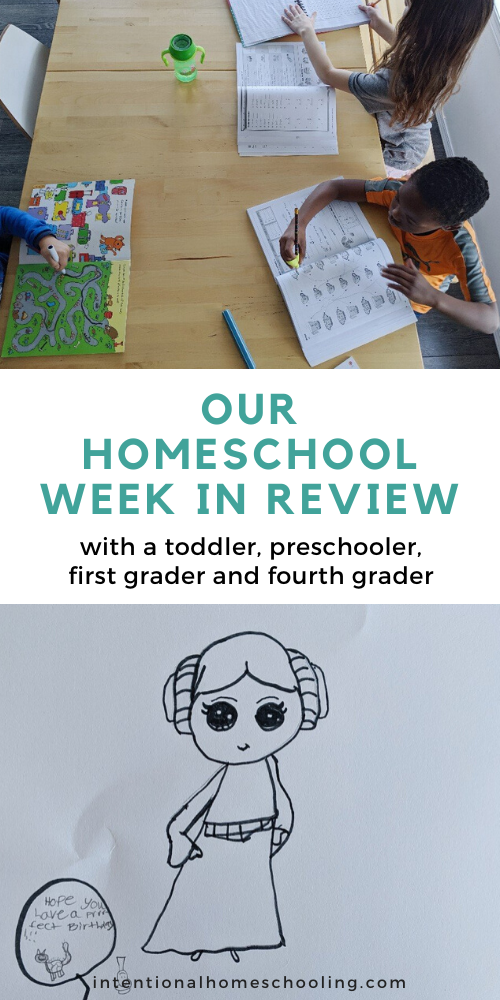 Our Homeschool Week in Review - what we did and resources we used with a toddler, preschooler, first grader and fourth grader