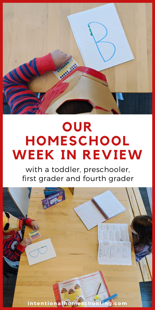 Our Homeschool Week in Review - what we did and resources we used with a toddler, preschooler, first grader and fourth grader