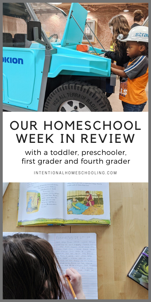 Our Homeschool Week in Review - what we did and resources we used with a toddler, preschooler, first grader and fourth grader
