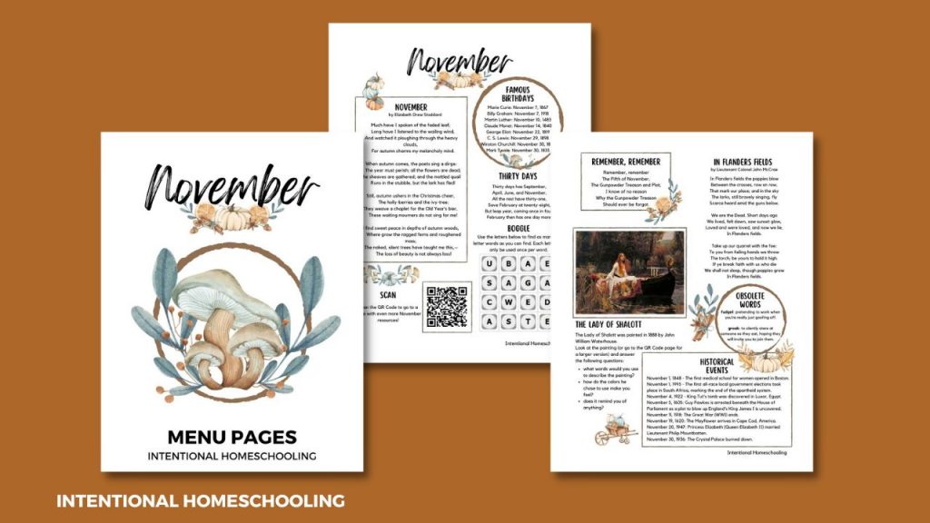 November Menu Pages - Intentional Homeschooling
