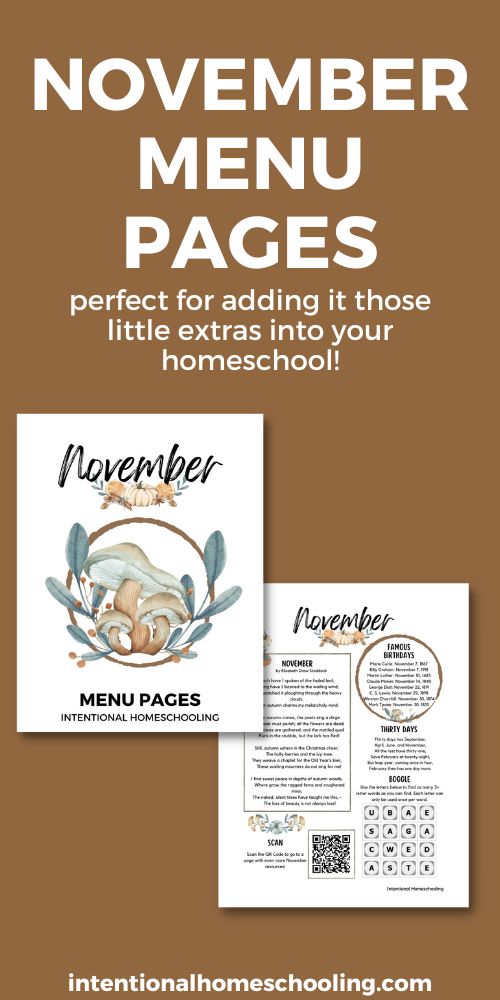 November Menu Pages - Intentional Homeschooling